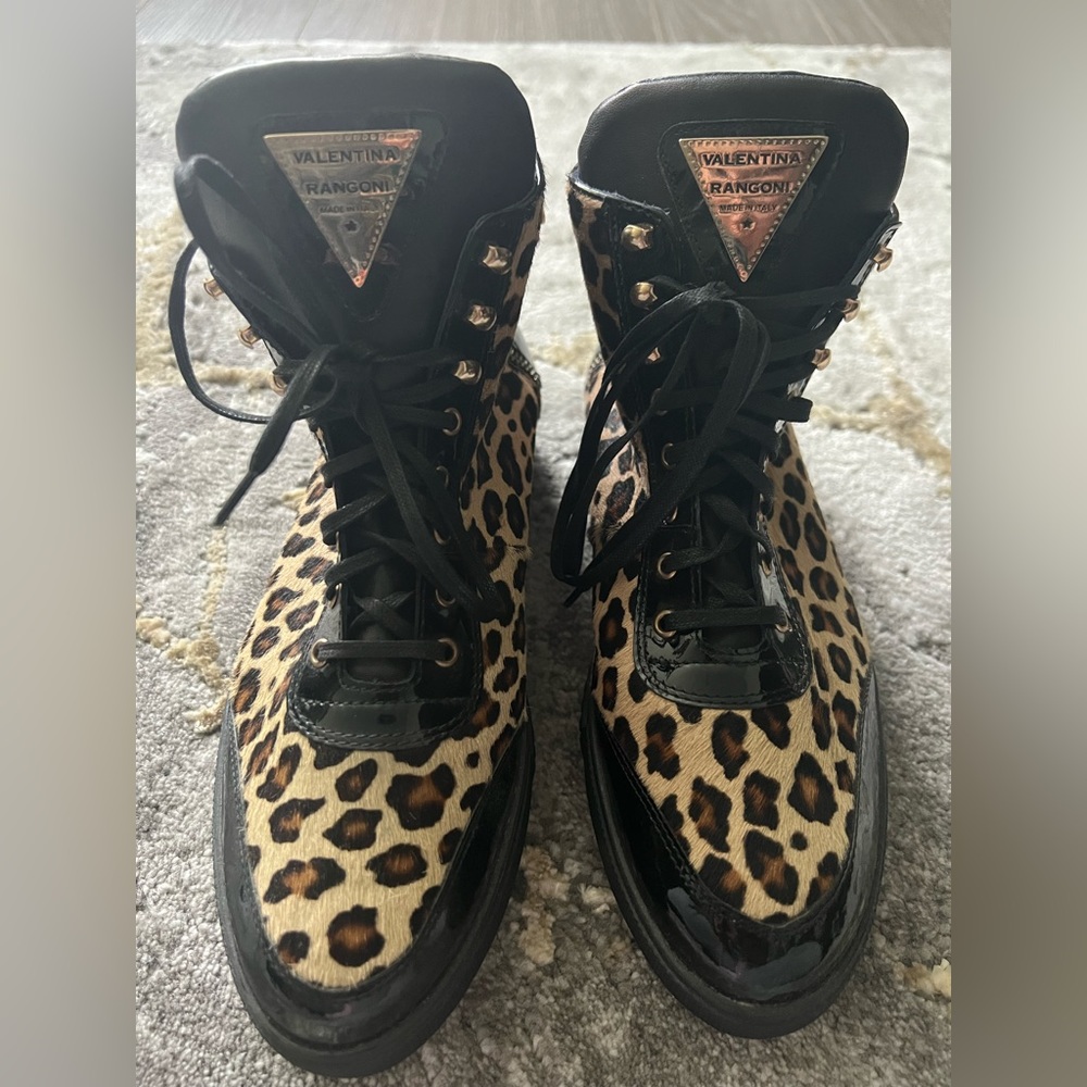 Valentina Rangoni Morina printed mid  sneaker in SABBIA LEO/ BLACK